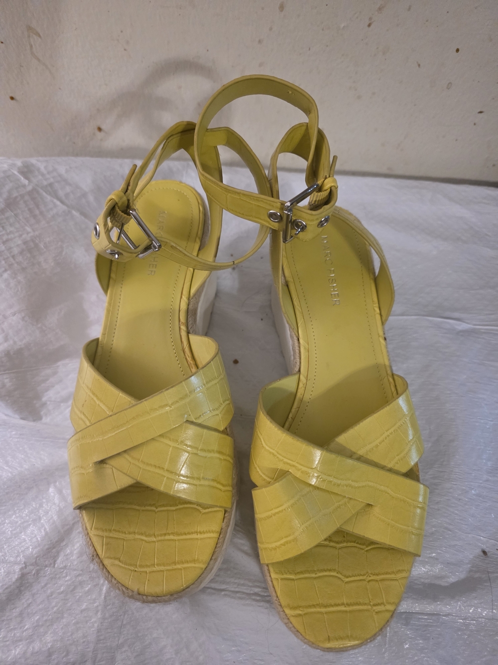 Marc Fisher Yellow/green Croc-Textured Wedge Sandals